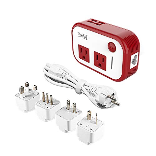 FOVAL Power Step Down Voltage Converter with 4-Port USB International Travel Adapter