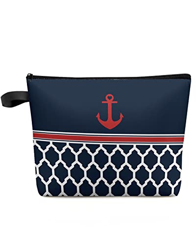 Nautical Red Anchor Makeup Bag