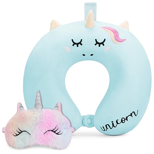 Kids Unicorn Travel Neck Pillow with Eye Mask