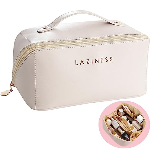 Stylish Portable Makeup Bag - Large Capacity Toiletry Bag for Traveling Women (Beige)