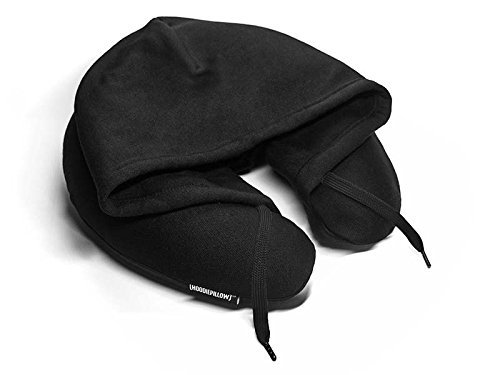HoodiePillow Inflatable Neck Pillow with Privacy Hood - Black