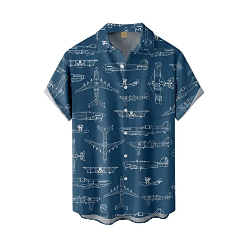 Men's Oversize Airplane Graphic Tee Button Up Shirt
