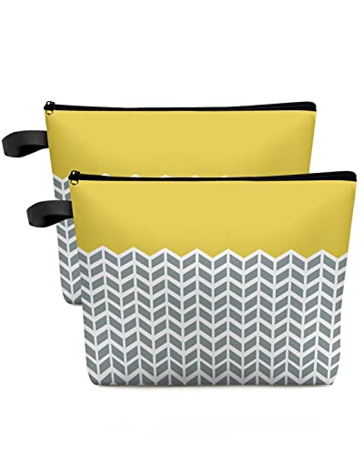 White Gray Yellow Chevron Travel Cosmetic Bag for Women