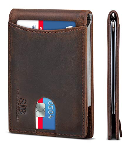 RFID Blocking Slim Bifold Genuine Leather Wallet