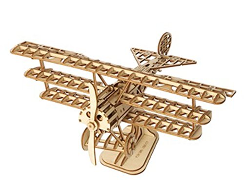 Rolife Build Your Own 3D Wooden Assembly Puzzle Wood Craft Kit Bi-Plane Model