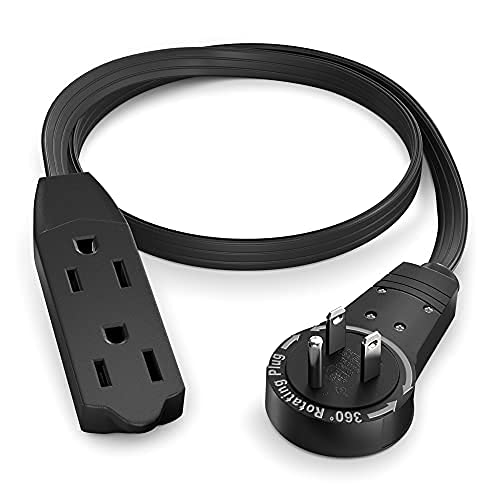 Maximm Cable 1 Ft 360° Rotating Flat Plug Extension Cord/Wire - Black