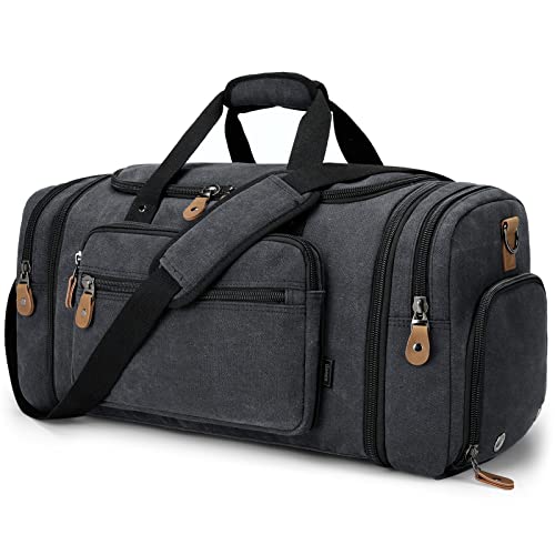 Canvas Duffle Bag 60L Travel Duffel Overnight Weekend Bag with Shoe Compartment
