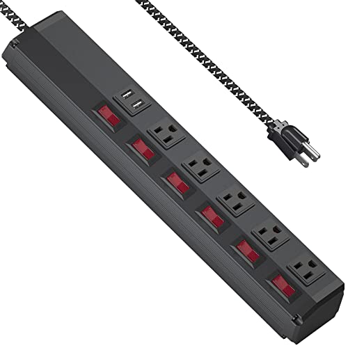 Versatile Power Strip with Individual Switch and USB Ports