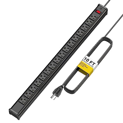 16 Outlets Power Strip 10 FT - Heavy Duty Garage Workbench Industrial Electric Strip Outlets