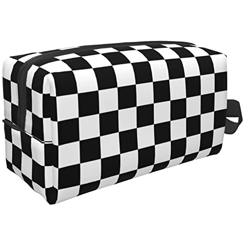 Yrebyou Black White Checkered Travel Cosmetic Pouch