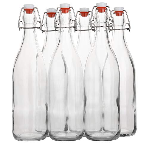 Durable Flip Top Glass Bottles [1 Liter / 33 fl. oz.] [Pack of 6]