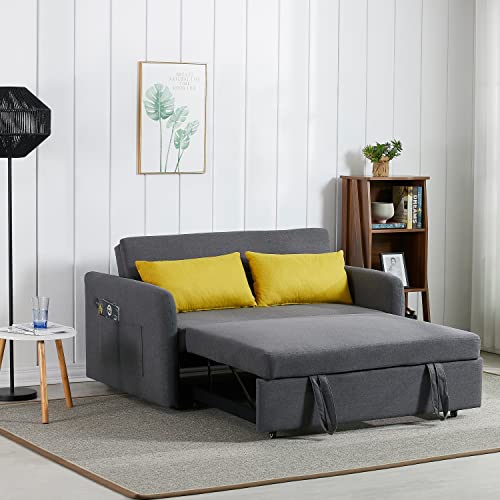 Gray Yellow Loveseat Sofa Bed with USB Charging Port