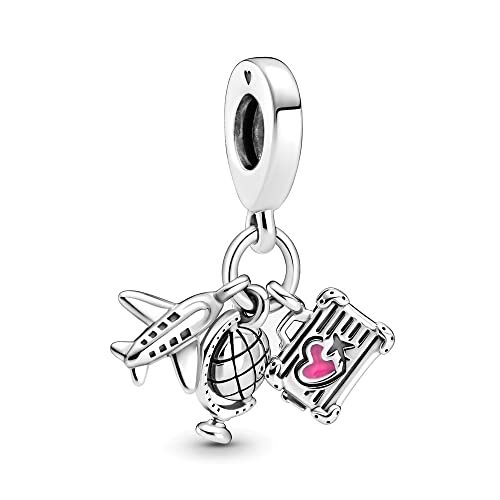 PANWOB Jewelry Silver Airplane Globe Charm for Women