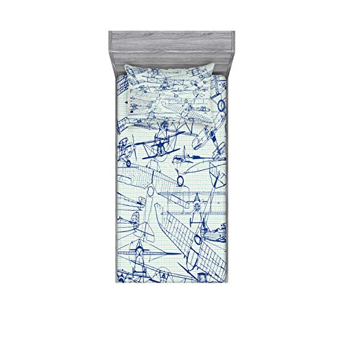 Airplane Fitted Sheet & Pillow Sham Set - Vintage Style