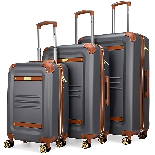 19V69 Italia Vintage Spinner Luggage 3 Piece Set (Gray)