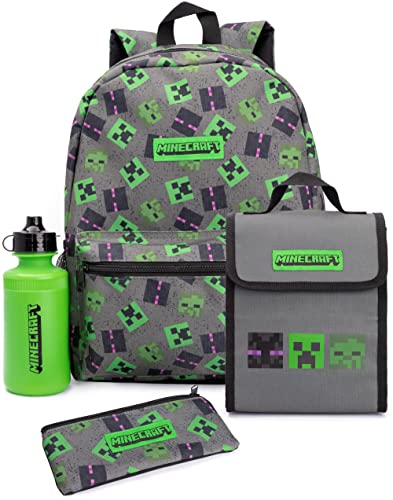 Minecraft Backpack Set Kids 4-Piece Villains Lunch Box Water Bottle Pencil Case Set