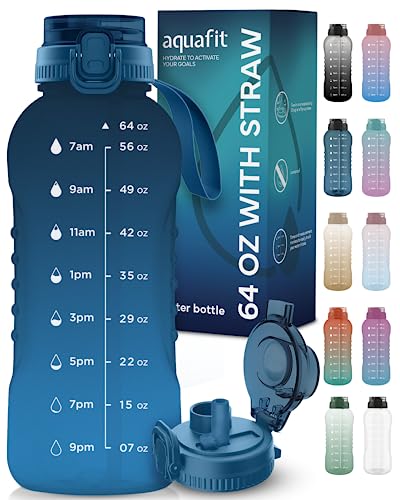 AQUAFIT 64 oz Water Bottle with Time Marker and Straw