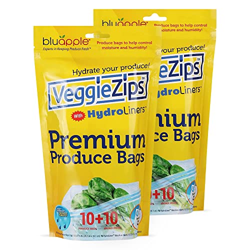 Bluapple VeggieZips Premium Produce Storage Bags