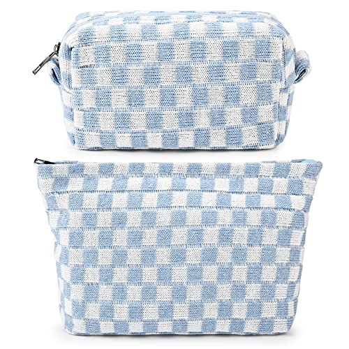 SOIDRAM Makeup Bag Blue Checkered Cosmetic Organizer
