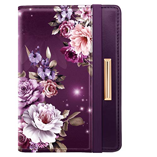 Cute Floral Travel Passport Holder with RFID Blocking - Purple Flowers
