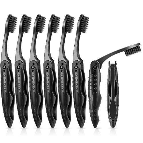 Portable Charcoal Toothbrush with Soft Medium Bristles