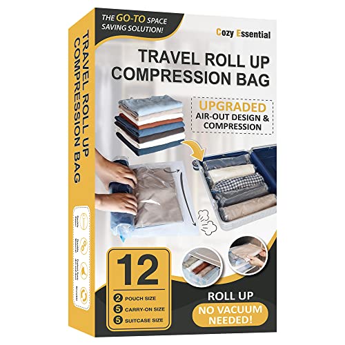 Spacesaver 8 x Premium Travel Roll Up Compression Storage Bags for Suitcases  - No Vacuum Needed - (4 x large, 4 x medium) - 80% More Storage than  Leading Brands! 