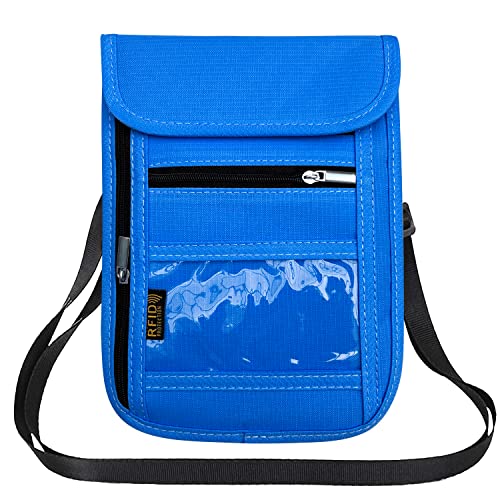 RFID Blocking Travel Neck Wallet Pouch - Blue