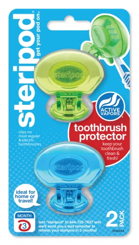 Steripod Toothbrush Protector, Green and Blue, 2 Count