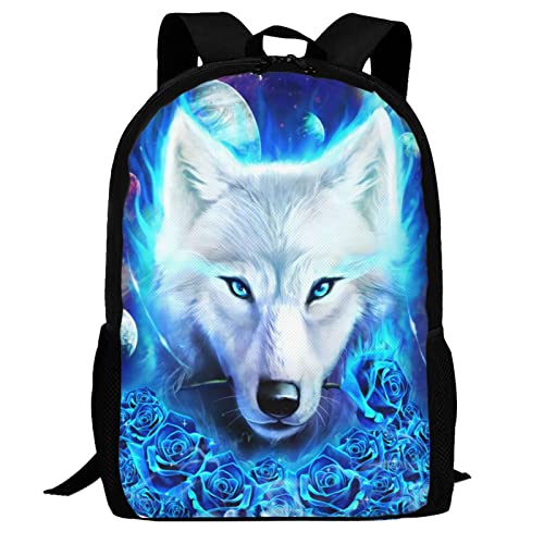 Viythuw Galaxy Blue Rose Wolf Backpack