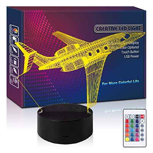 HIPIYA Airplane Night Light LED 3D Illusion Remote Control Lamp