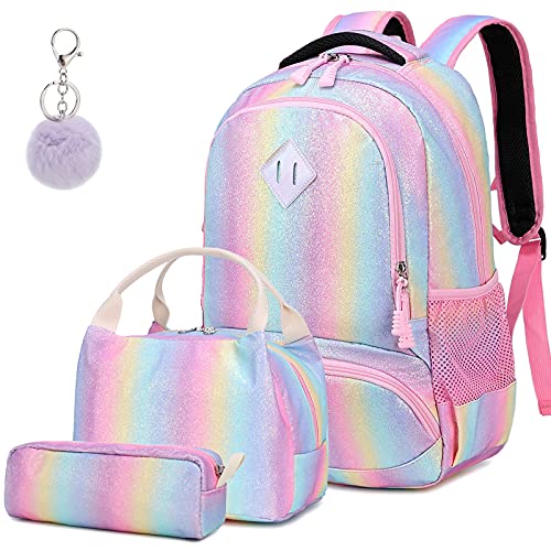 Rainbow Glitter Girls Backpack Set