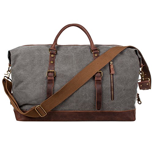 S-ZONE Oversized Leather Canvas Duffel Shoulder Bag