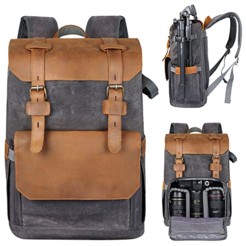 Endurax Leather Camera Backpack Bag for Photographers