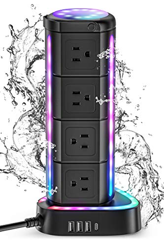 Waterproof RGB Power Strip Tower with 12 Outlets and 3 USB Ports