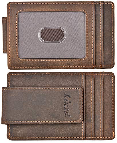 Slim Leather RFID Blocking Money Clip Wallet
