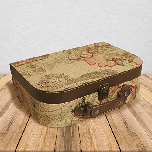 Wald Imports Decorative Storage Suitcase Set - Faux Leather Map 2