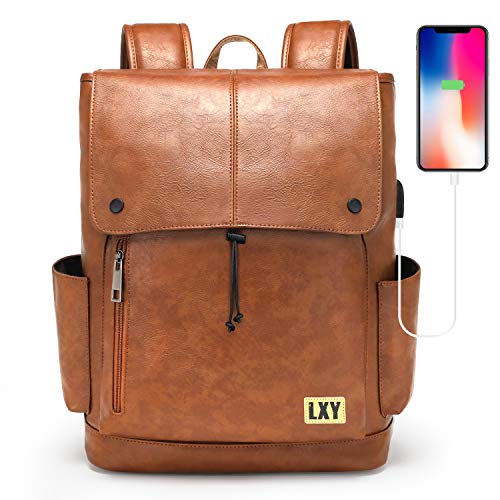 LXY Leather Laptop Backpack - Vintage Travel Computer Backpack for Women