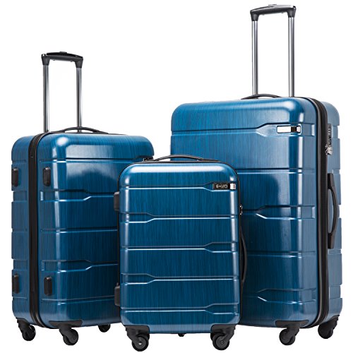 Coolife Luggage 3 Piece Sets PC+ABS Spinner Suitcase