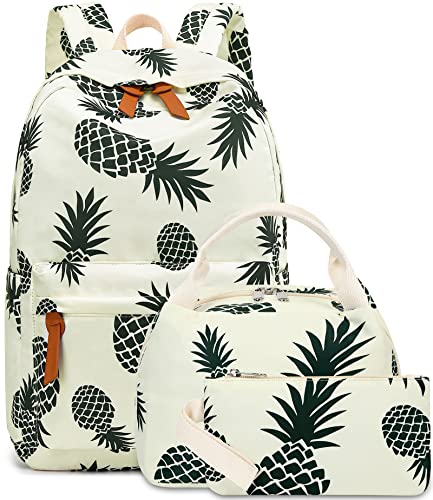 Cute School Backpack Set for Girls - Beige A002 Green Pineapple