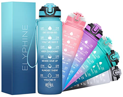 ELYPHINE 32OZ Water Bottle with Removable Straw & Time Marker