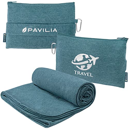 PAVILIA Soft Travel Blanket and Pillow Set