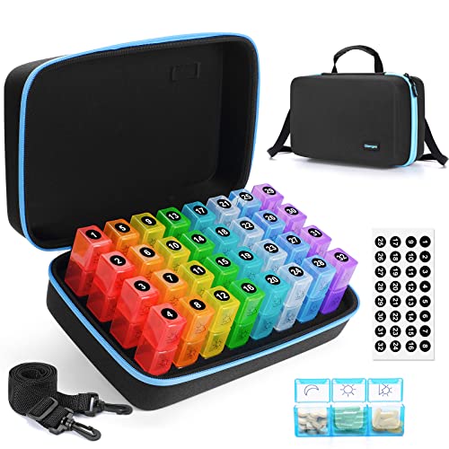 Convenient Monthly Pill Organizer with Hardshell Travel Case