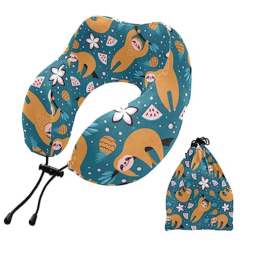 RunningBear Sloths Flowers Travel Pillow