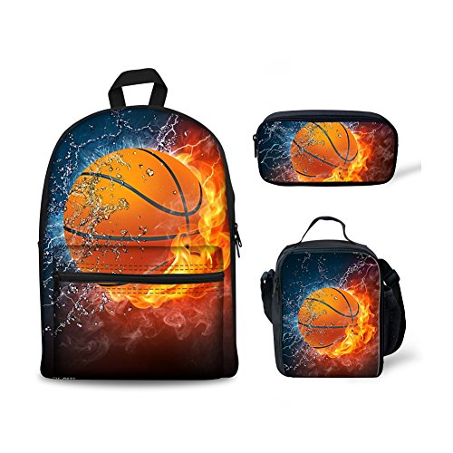 Cool School Backpack Set for Boys Fire Basketball Design
