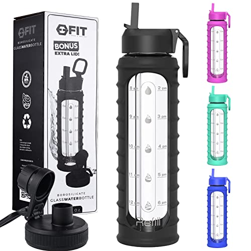 32 oz Glass Water Bottle with Straw Lid