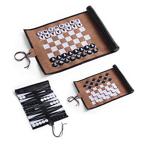 Magic Vosom 3 in 1 Backgammon Chess Checkers Set