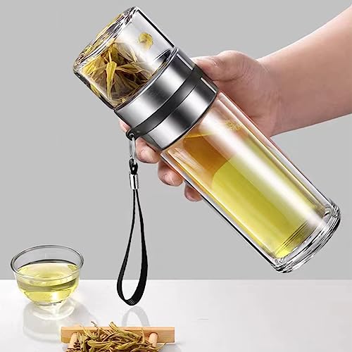 PUPOPIK Double Wall Glass Water Bottle with Tea Infuser
