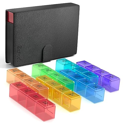 Large Daily Pill Organizer - Zzteck PU Leather Travel Case