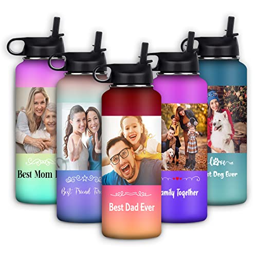 Personalized Photo Sports Insulated Water Bottle with Straw