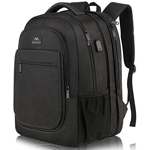 Expandable College Backpack with USB Port, Water Resistant Bookbag